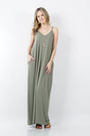 42POPS - ,.. V-NECK CAMI MAXI DRESS /w adjustable strap: M / LTGREEN