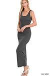 42POPS - SI-23992 SEAMLESS BRUSHED DTY SCOOP NECK MAXI DRESS: ASH GREY-150338 / S