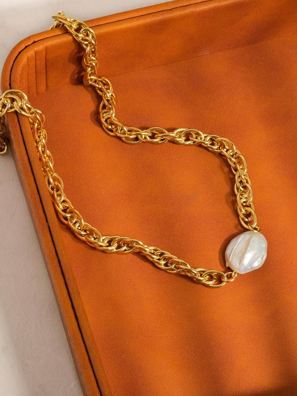 Lo'an Non-Tarnish Bold Pearl Chain Necklace