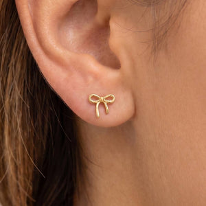 Fame Accessories - 18K Gold Dipped Polished Bow Stud Earrings