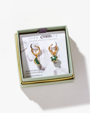 Emerald Sky Gazing Moon & Star Hoop Earrings