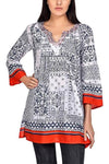 Bohemian Print Tunic - white with black/red