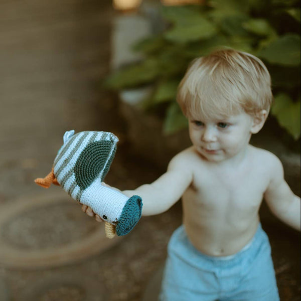 Pebble - Handcrafted Seagull Baby Rattle – Organic Cotton Toy