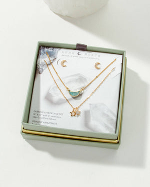 Luna Norte - Moon and Stars Necklace Set- Amazonite