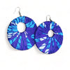 Ankara Fabric Dangle Earrings| Large Round | Colorful African Fashion| Handmade| Ethnic Kitenge Jewelry| Multi Color Bright Blue/Orange