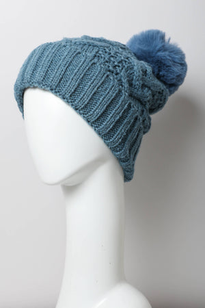 Pink Cable Knit Pom Beanie