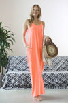 42POPS - ,.. V-NECK CAMI MAXI DRESS /w adjustable strap: M / LTGREEN