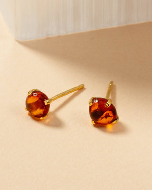 Raw Amber Post Earrings - 14KT Gold Plated Sterling Silver