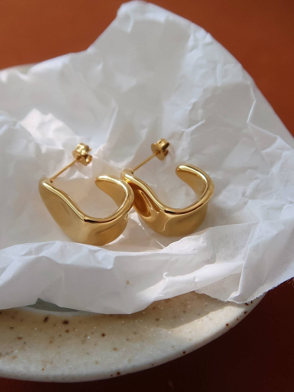 Ninelle Gold Non-Tarnish Sculpted Wave Hoop Earrings