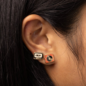 Yellow Owl Workshop - Record Player & Tape Earrings | Music Mismatched Gold Studs