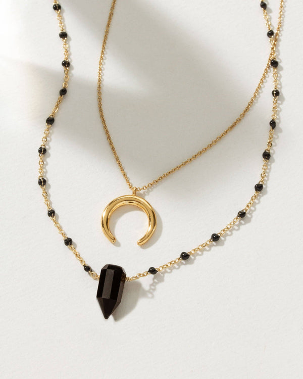 Black Onyx + Golden Moon Necklace Set