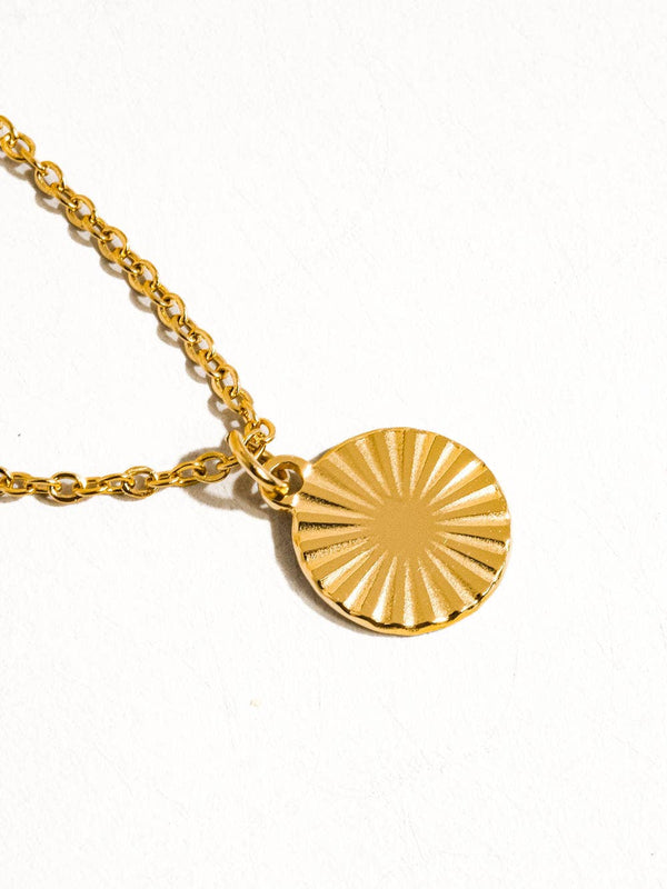 Miraz Gold Non-Tarnish Round Sun Gaze Necklace