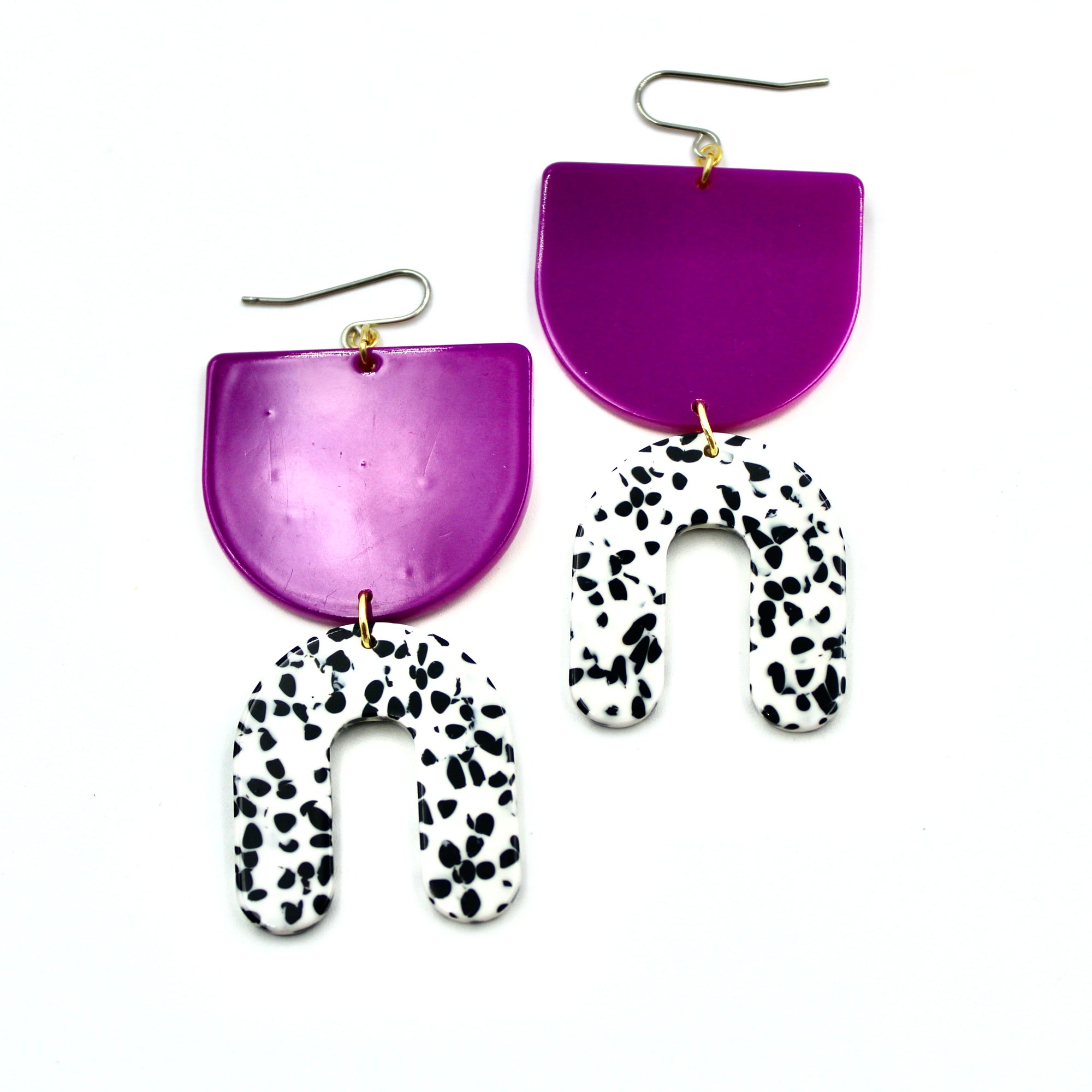 Purple & Spotted Arch Earrings