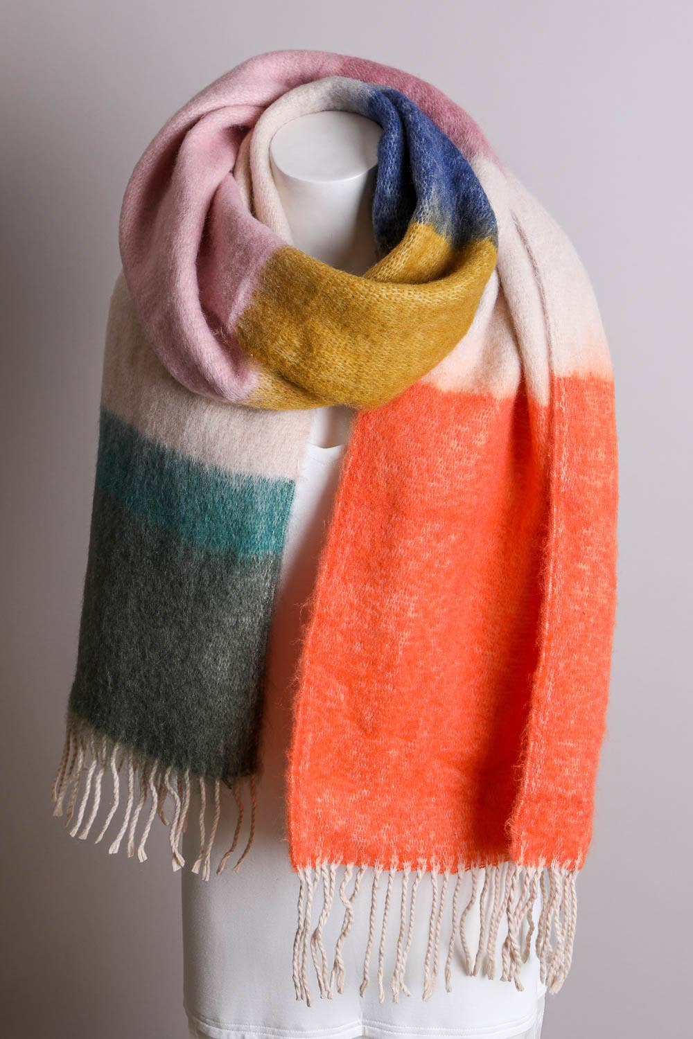 Cozy Color Block Scarf - Green + Orange