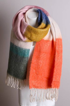 Color Block Faux Mohair Scarf : Pink/Sage
