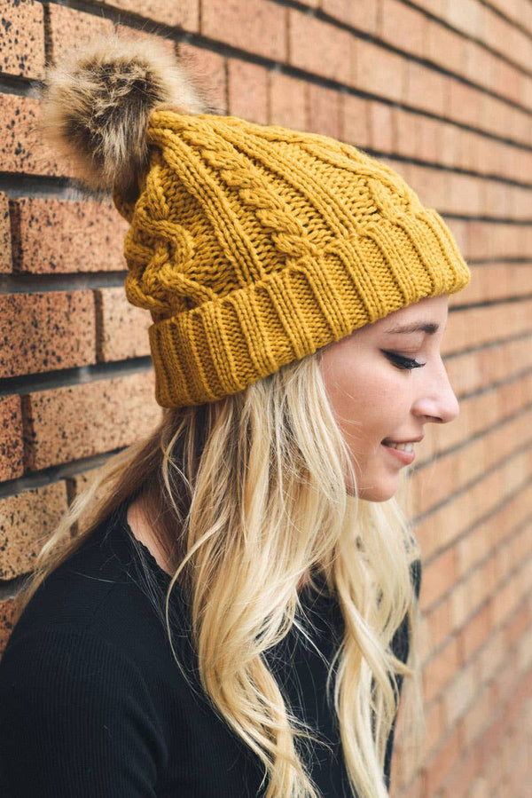 Golden Pom Knit Beanie
