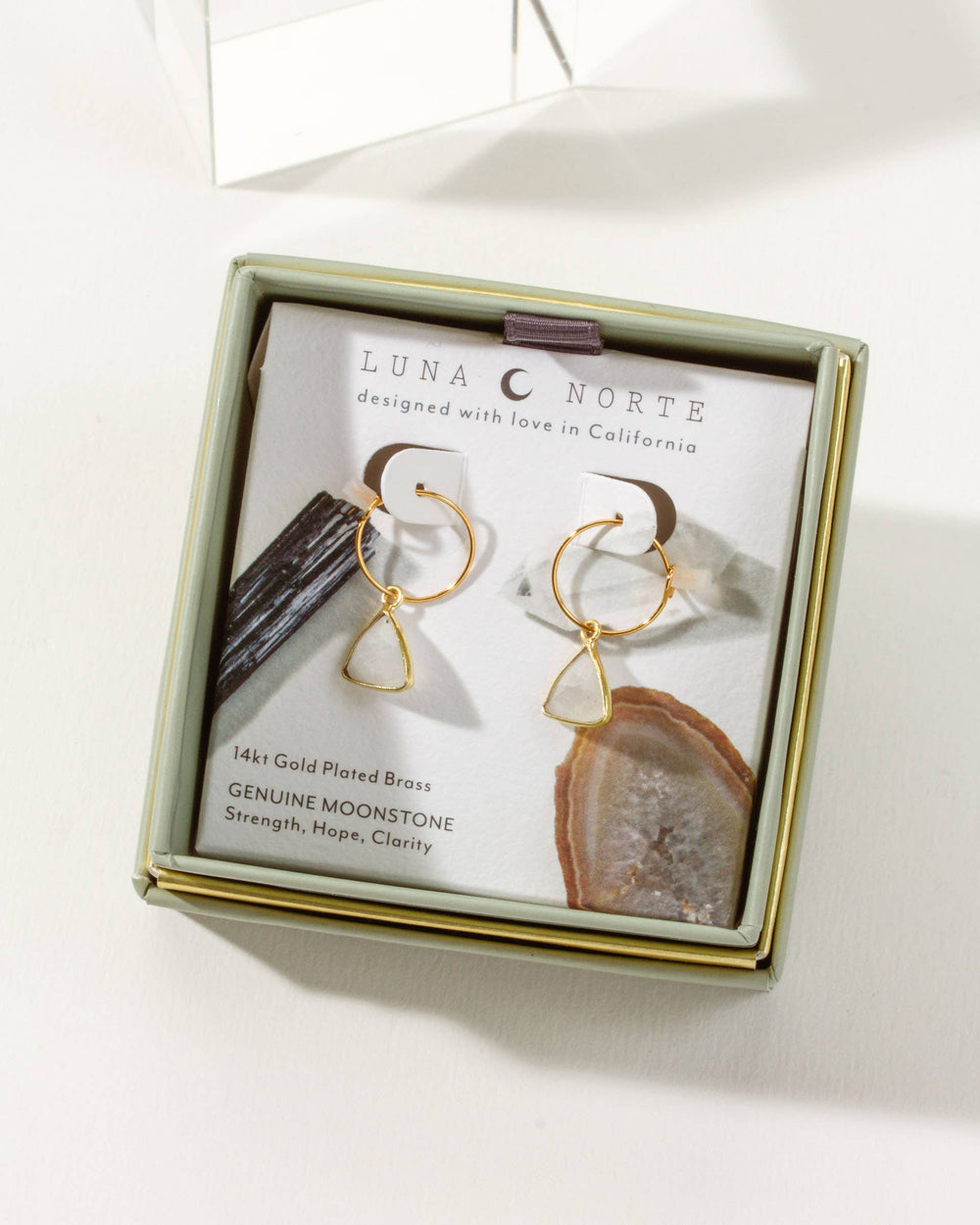 Moonstone Bermuda Triangle Mini Hoop Earrings- Moonstone