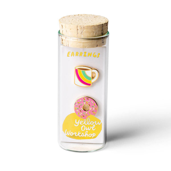 Yellow Owl Workshop - Coffee & Donut Earrings | Gold Breakfast Mismatched Studs