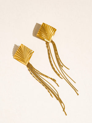 Cancale 18K Gold Non-Tarnish Geometric Tassel Drop Earrings