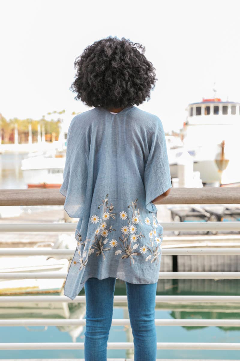Chambray Daisy Woven Kimono