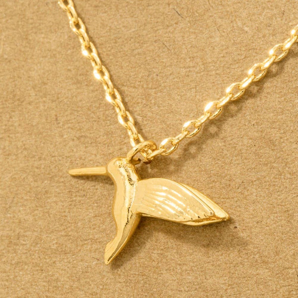 Fame Accessories - Gold Dipped Humming Bird Pendant Necklace
