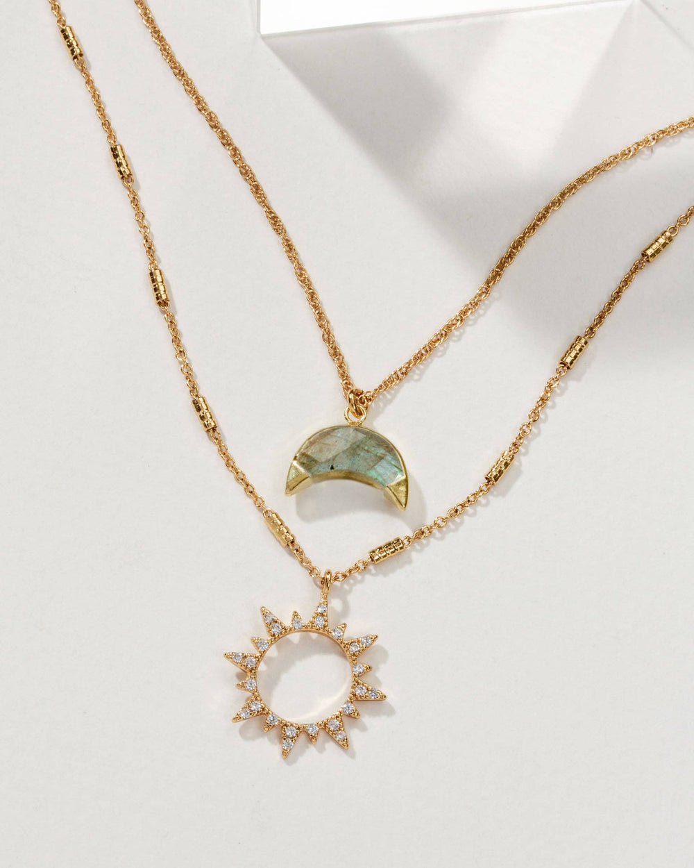 Golden Sun & Labradorite Moon Necklace Set