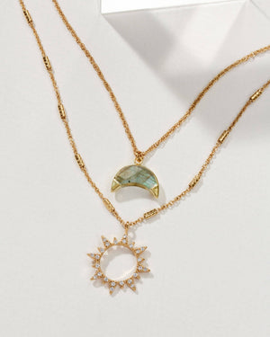 Golden Sun & Labradorite Moon Necklace Set