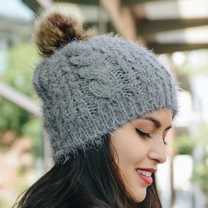 Cable Knit Pom Pom Beanie
