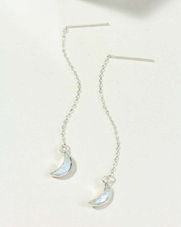Moonstone Eclipse Threader Earrings
