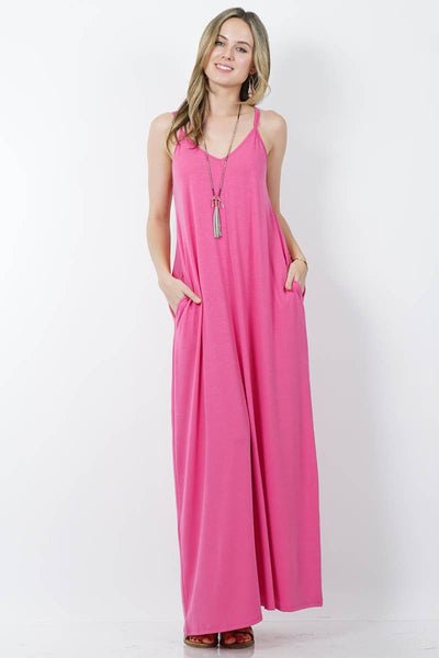 42POPS - ,.. V-NECK CAMI MAXI DRESS /w adjustable strap: L / LT GREY