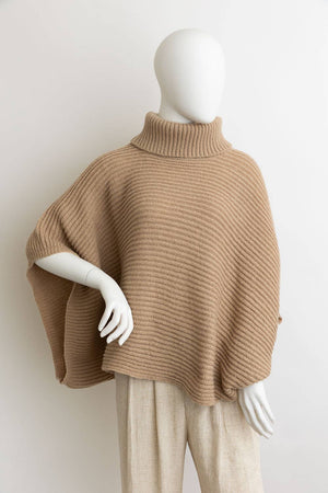 Leto Accessories - 🐢 Turtleneck Ribbed Knit Poncho w/ Armholes: Oatmeal