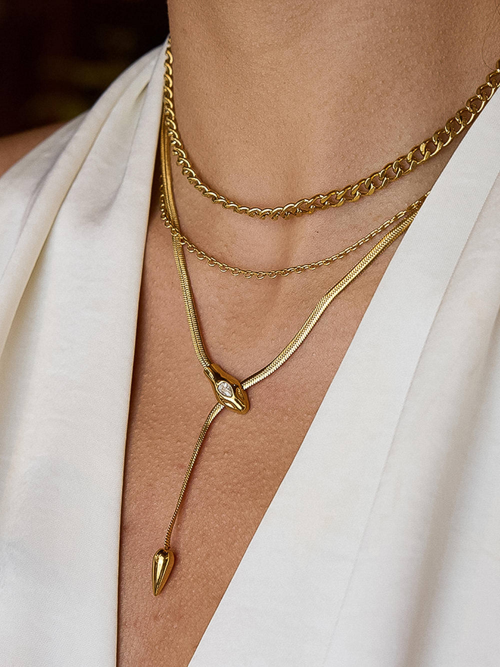 Gildora 18K Gold Non-Tarnish Serpent Y Lariat Necklace