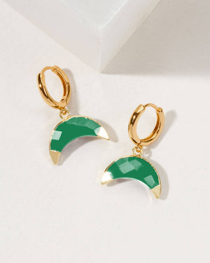 Green Chalcedony Crescent Huggie Hoop Earrings