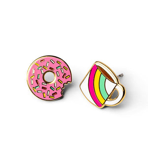 Yellow Owl Workshop - Coffee & Donut Earrings | Gold Breakfast Mismatched Studs