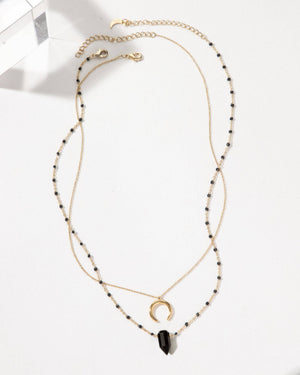 Black Onyx + Golden Moon Necklace Set