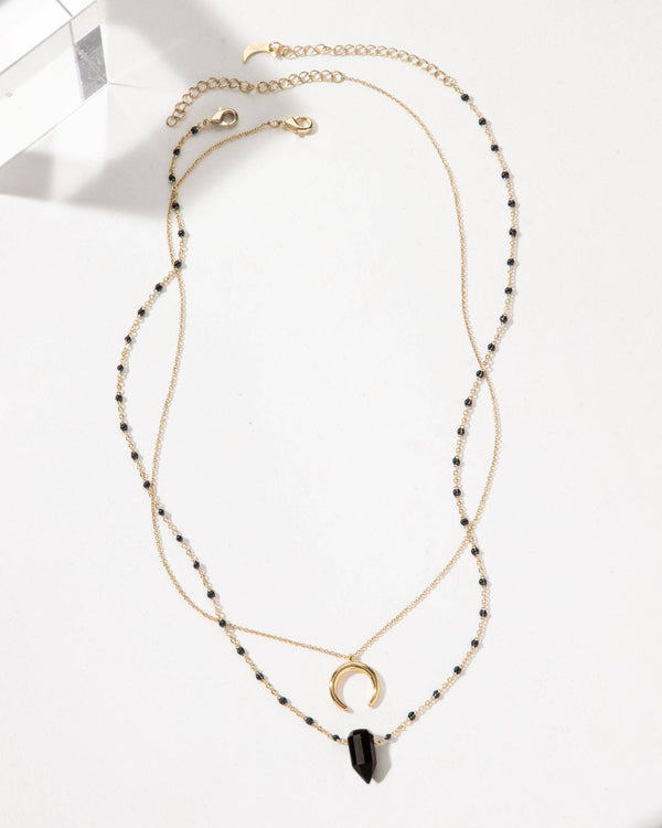 Black Onyx + Golden Moon Necklace Set