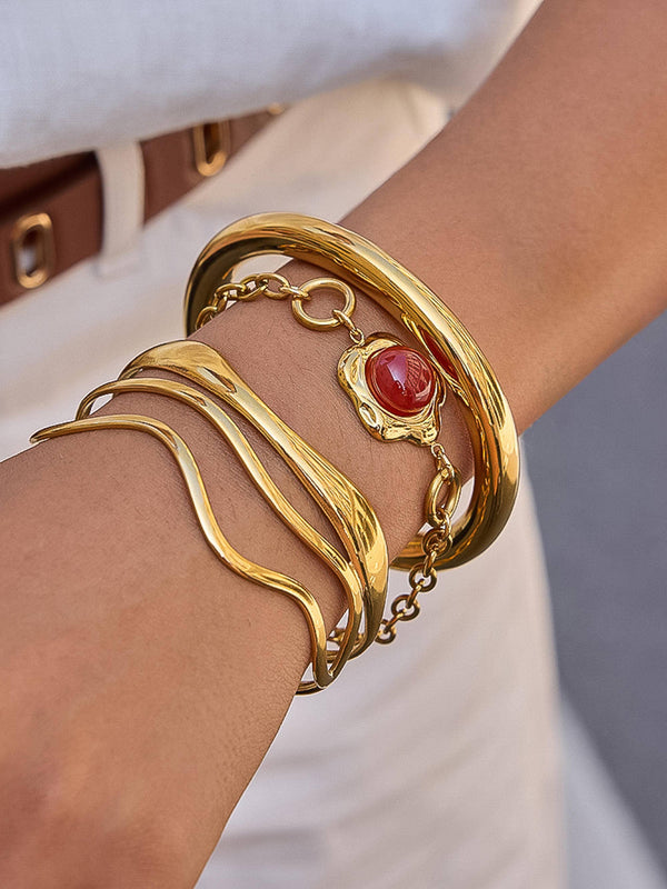 Roussel 18K Gold Non-Tarnish Classic Cuff Bangle