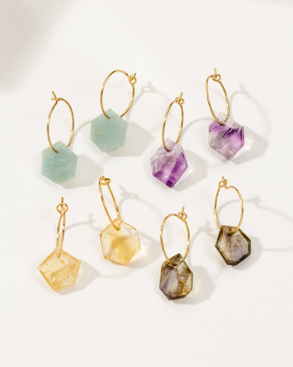 Labradorite Geometry Mini Hoop Earrings