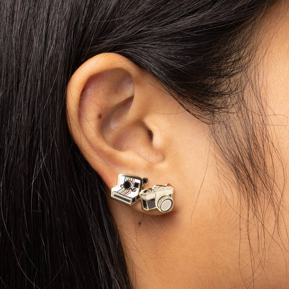 Yellow Owl Workshop - Cameras Earrings | Gold Polaroid Mismatched Studs