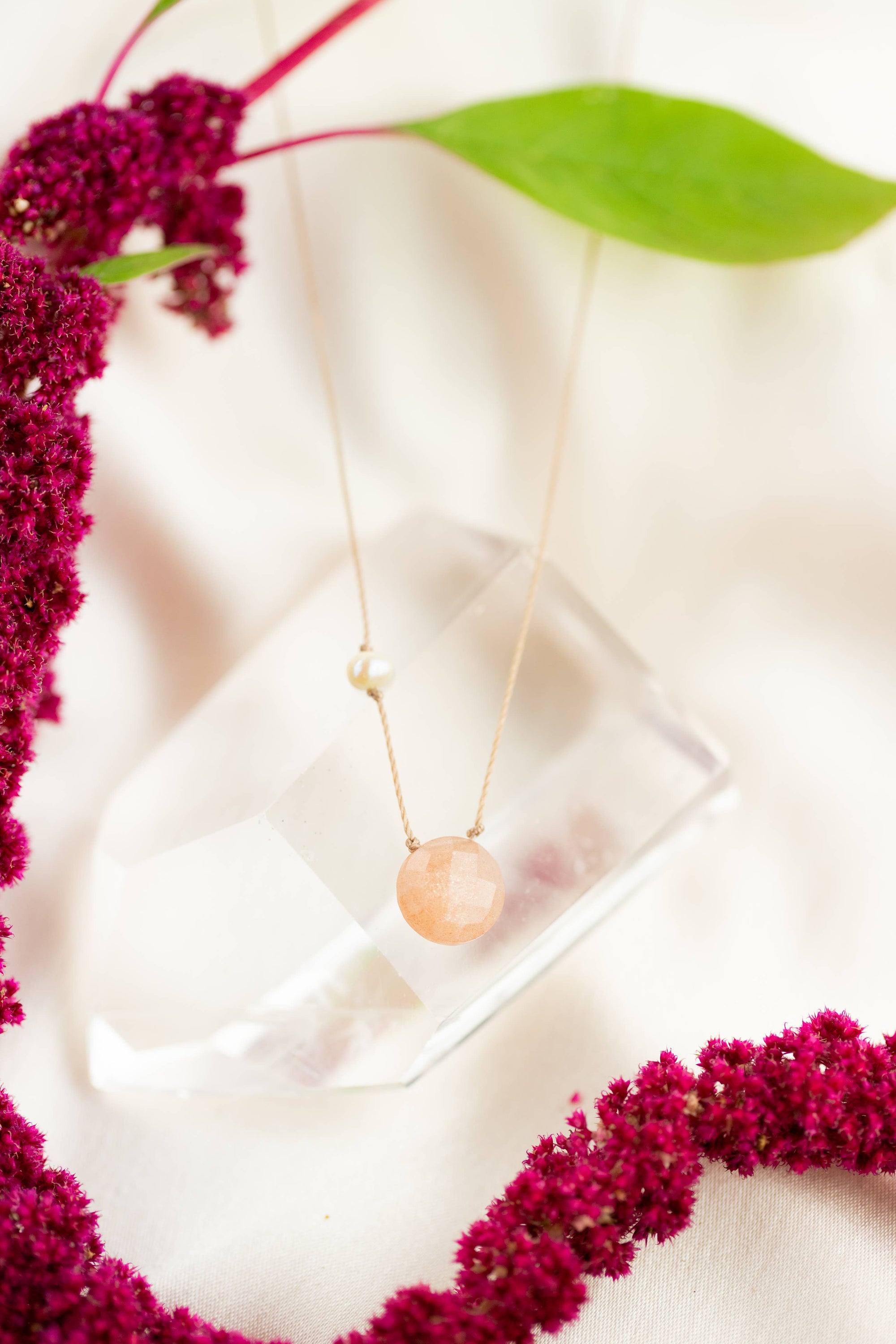 You Are Cherished Pearl & Peach Moonstone Necklace