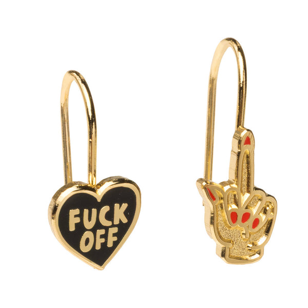 Yellow Owl Workshop - F*ck Off Heart Middle Finger Gold Drop Earrings