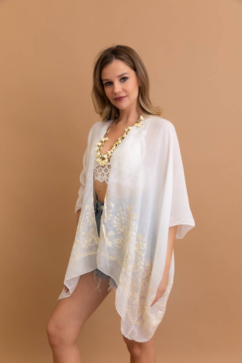 Boho Chic Floral Embroidered Kimono | Stitch Detail 🌼