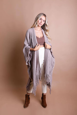 Rust Open Work Frayed Ruana