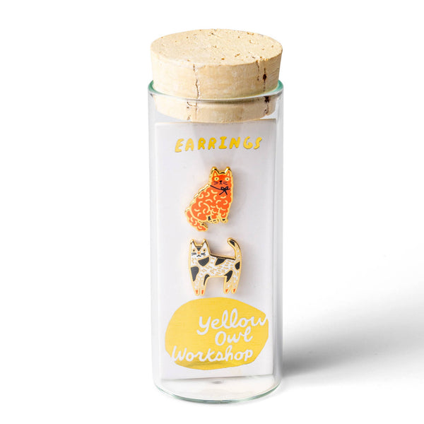 Yellow Owl Workshop - Cat Earrings | Cat Lover Mismatched Gold Studs