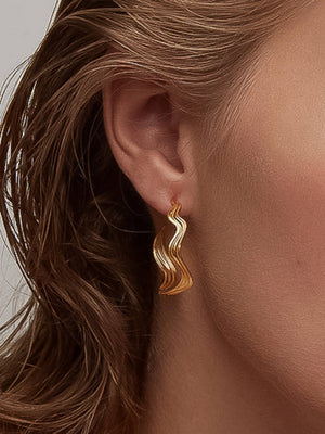 Fontaine 18K Gold Non-Tarnish Wave Statement Earrings
