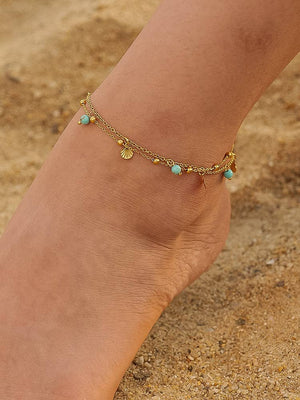 Zinnia Gold Non-Tarnish Beaded Shell Charm Anklets