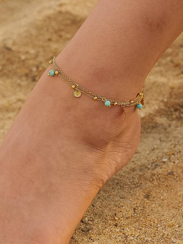 Zinnia Gold Non-Tarnish Beaded Shell Charm Anklets