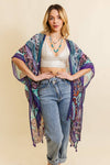 Paisley Print Open Front Kimono w/ Cinched Arms
