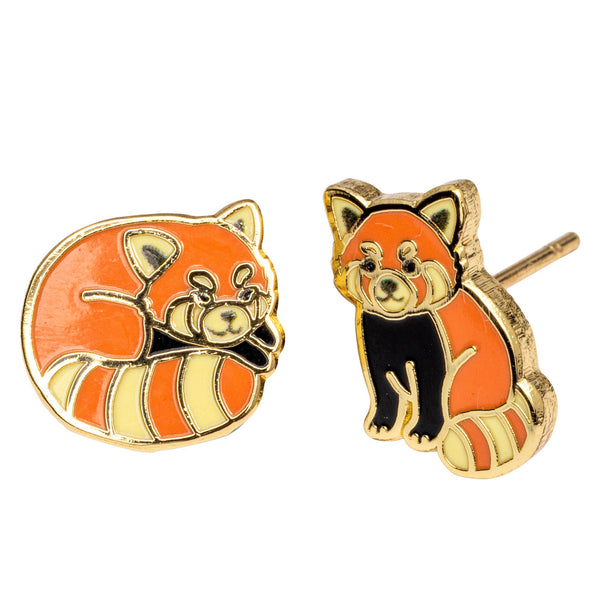 Yellow Owl Workshop - CURIO Red Panda Earrings | Mismatched Gold Studs