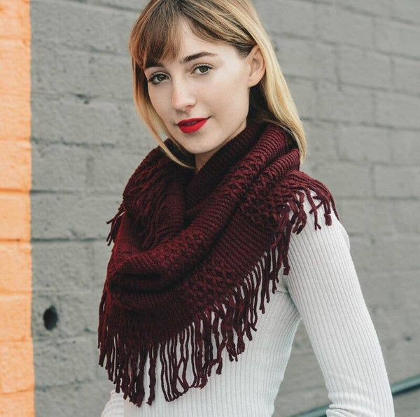 Leto Accessories - Pointelle Fringe Infinity Scarf - Fall Favorite: Mocha